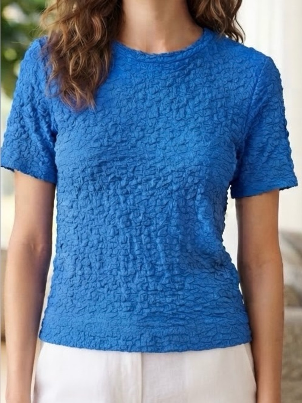 Vera Wang Women's XXL Blue Textured Crinkle Crew Neck Tee
